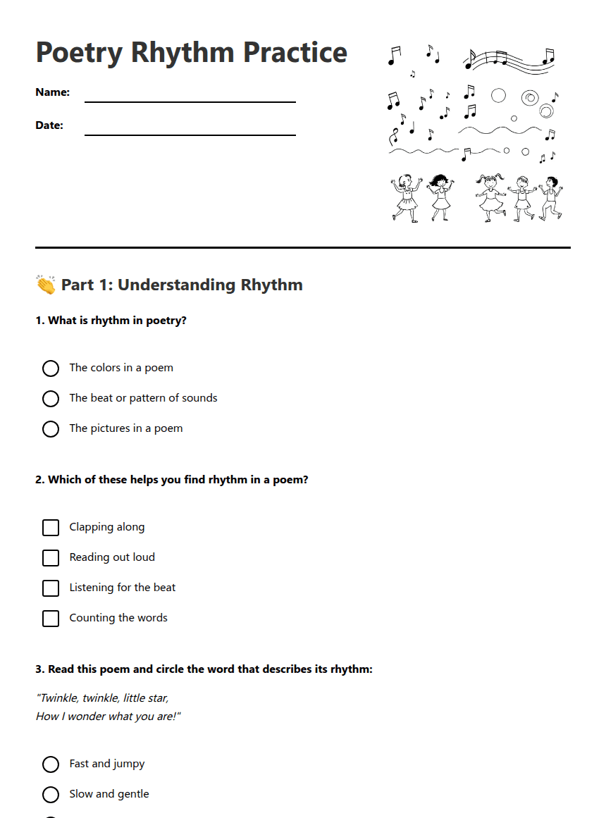 Poetry Rhythm Practice worksheet preview