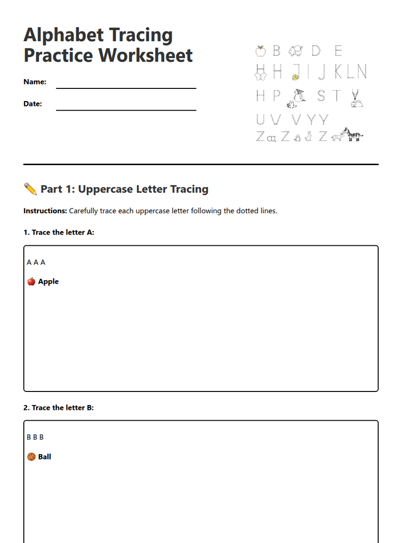 Alphabet Tracing Practice Worksheet