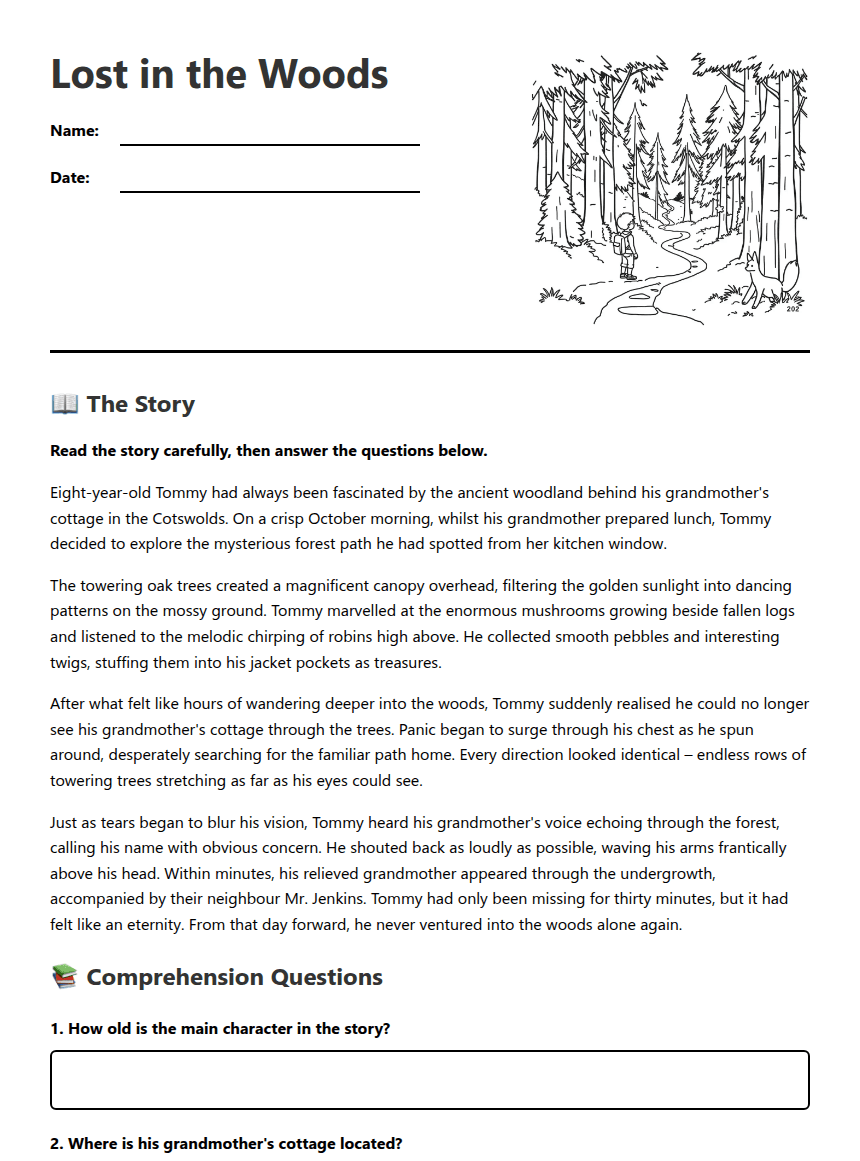 Lost in the Woods worksheet preview