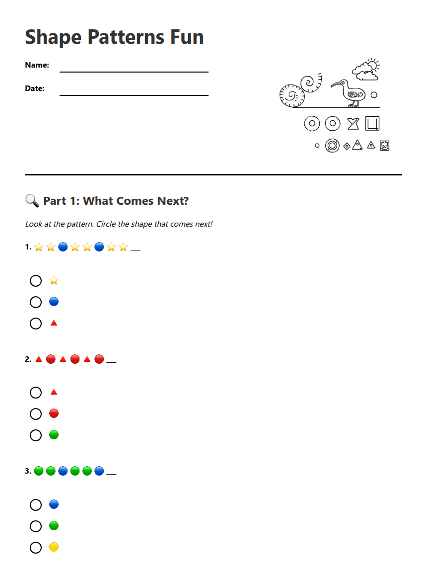 Shape Patterns Fun worksheet preview