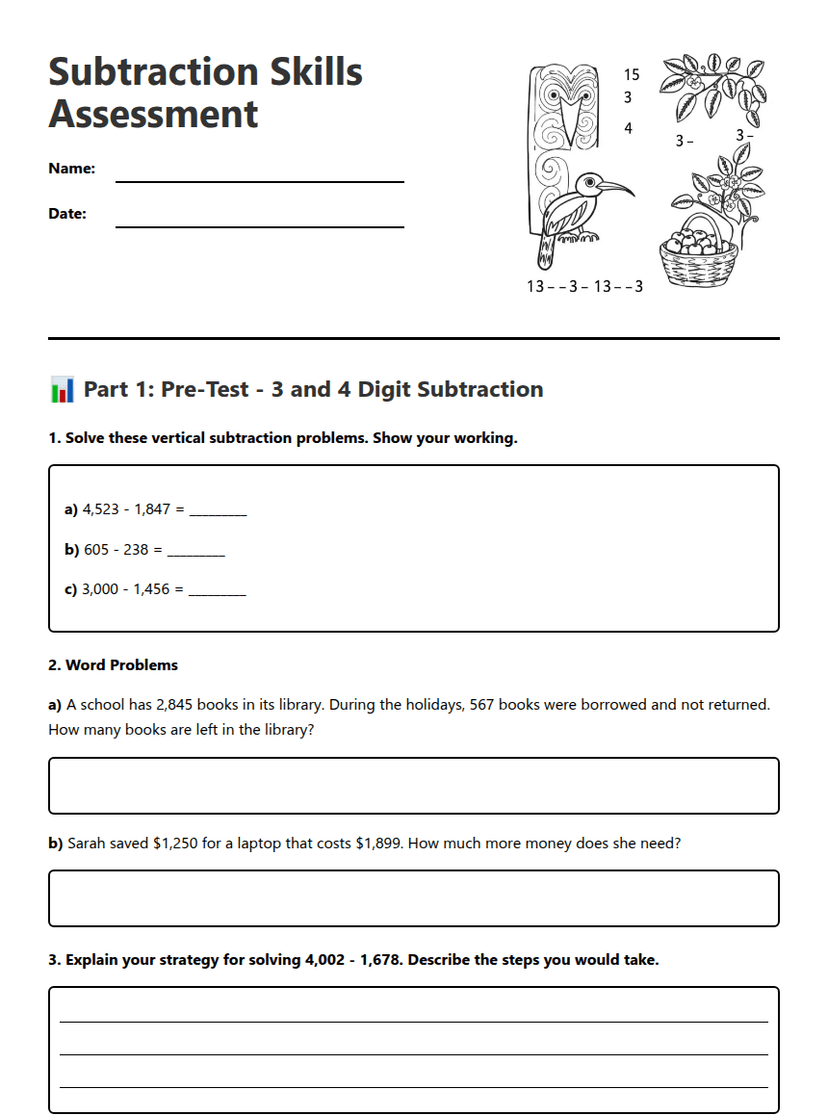 Subtraction Skills Assessment
