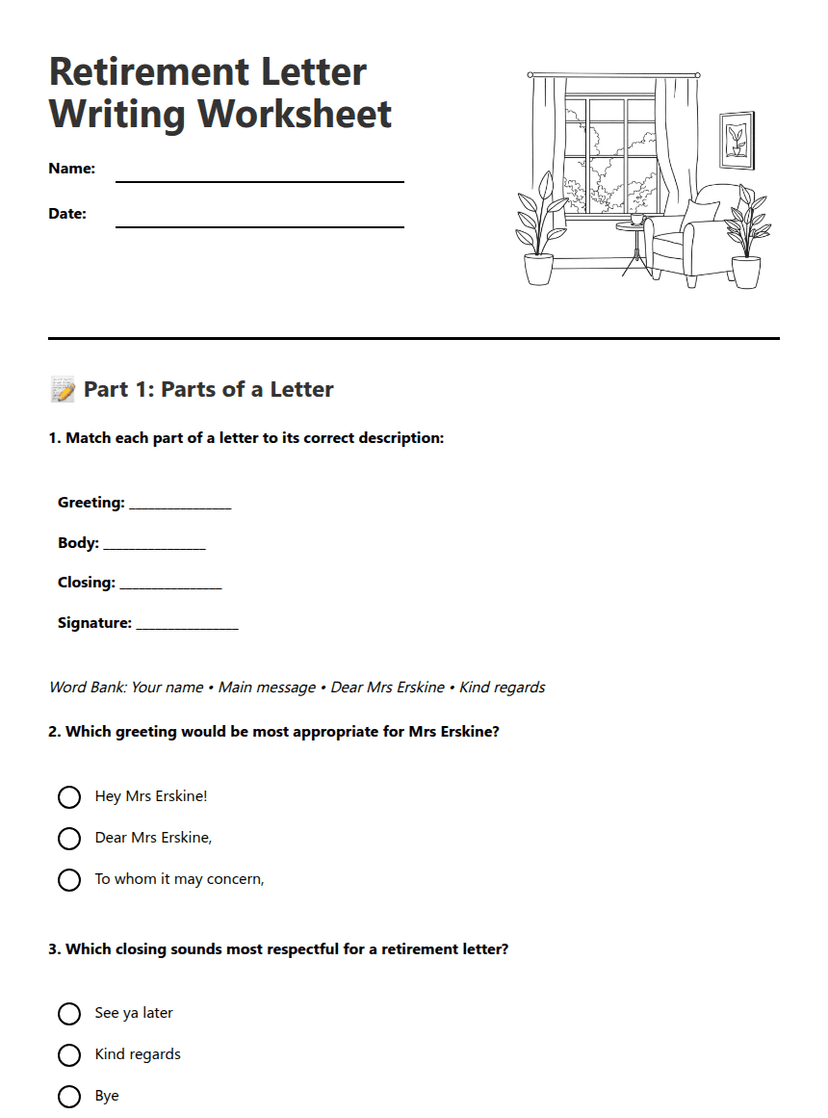 Retirement Letter Writing Worksheet