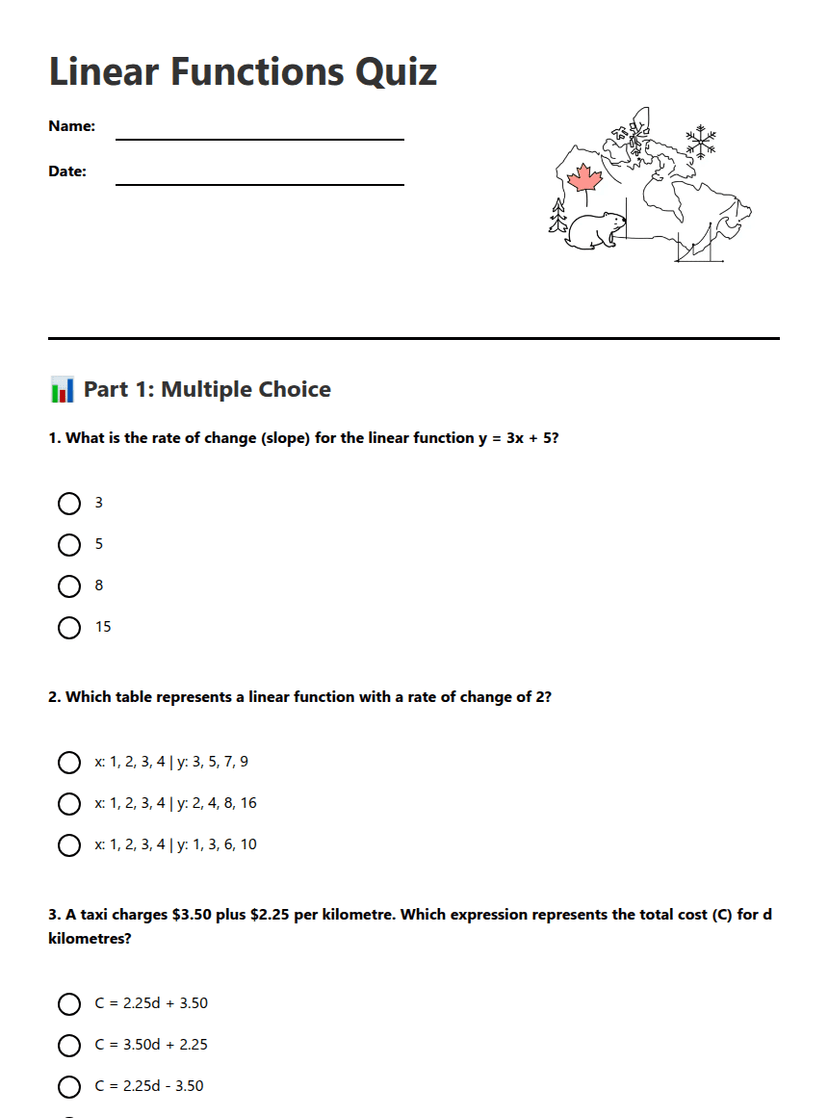 Linear Functions Quiz