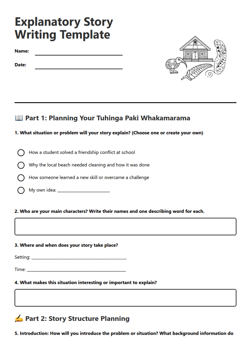 Explanatory Story Writing Template