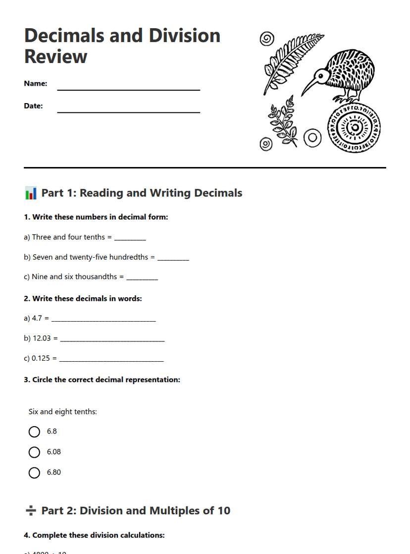 Decimals and Division Review