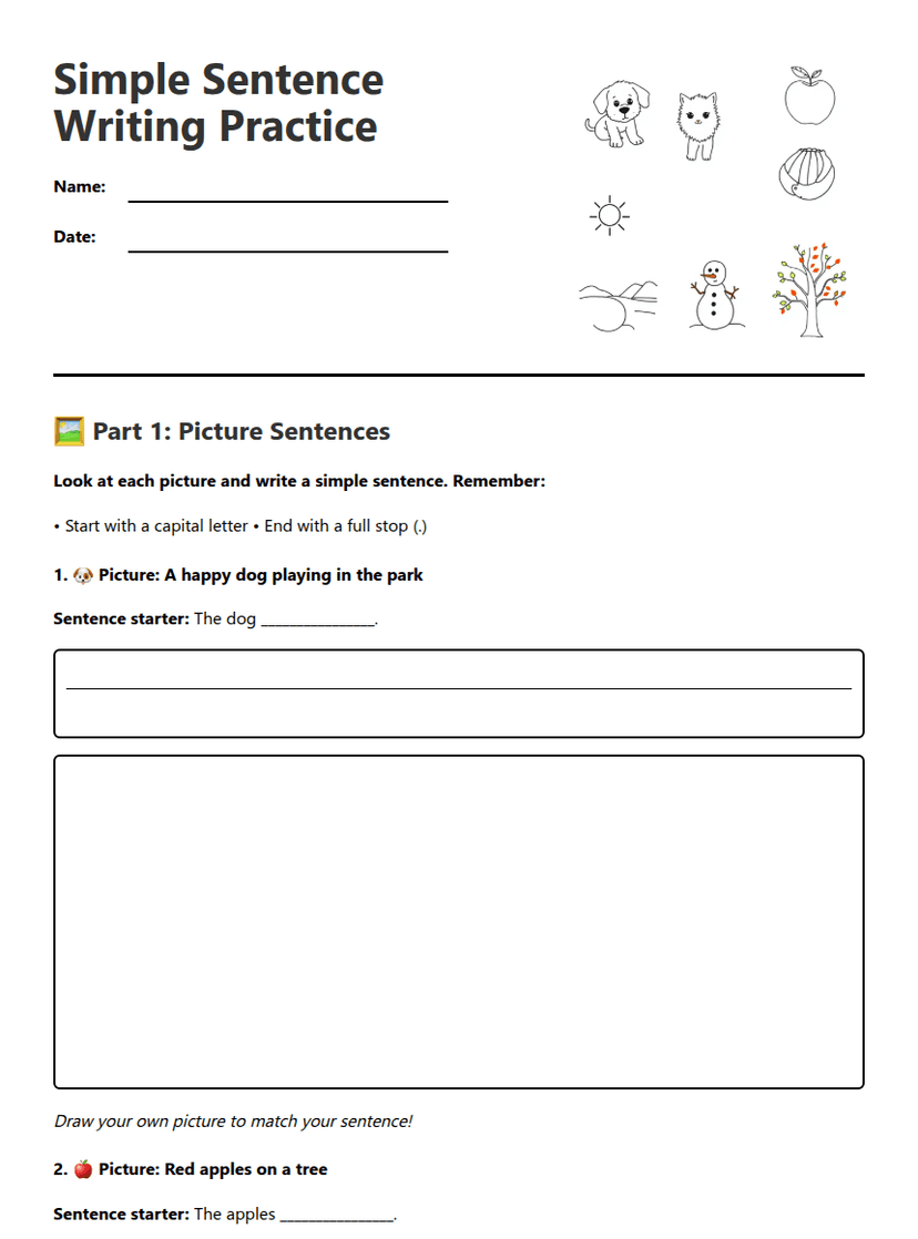 Simple Sentence Writing Practice