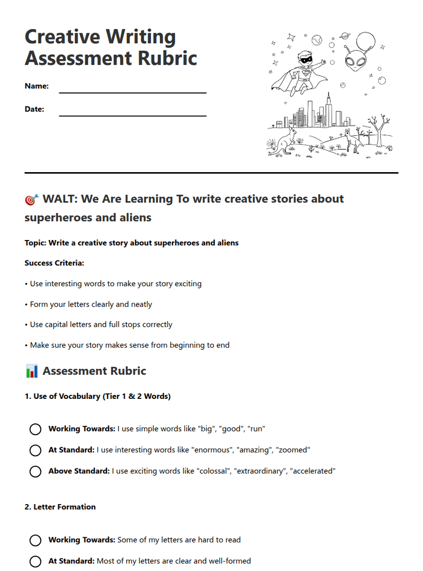 Creative Writing Assessment Rubric