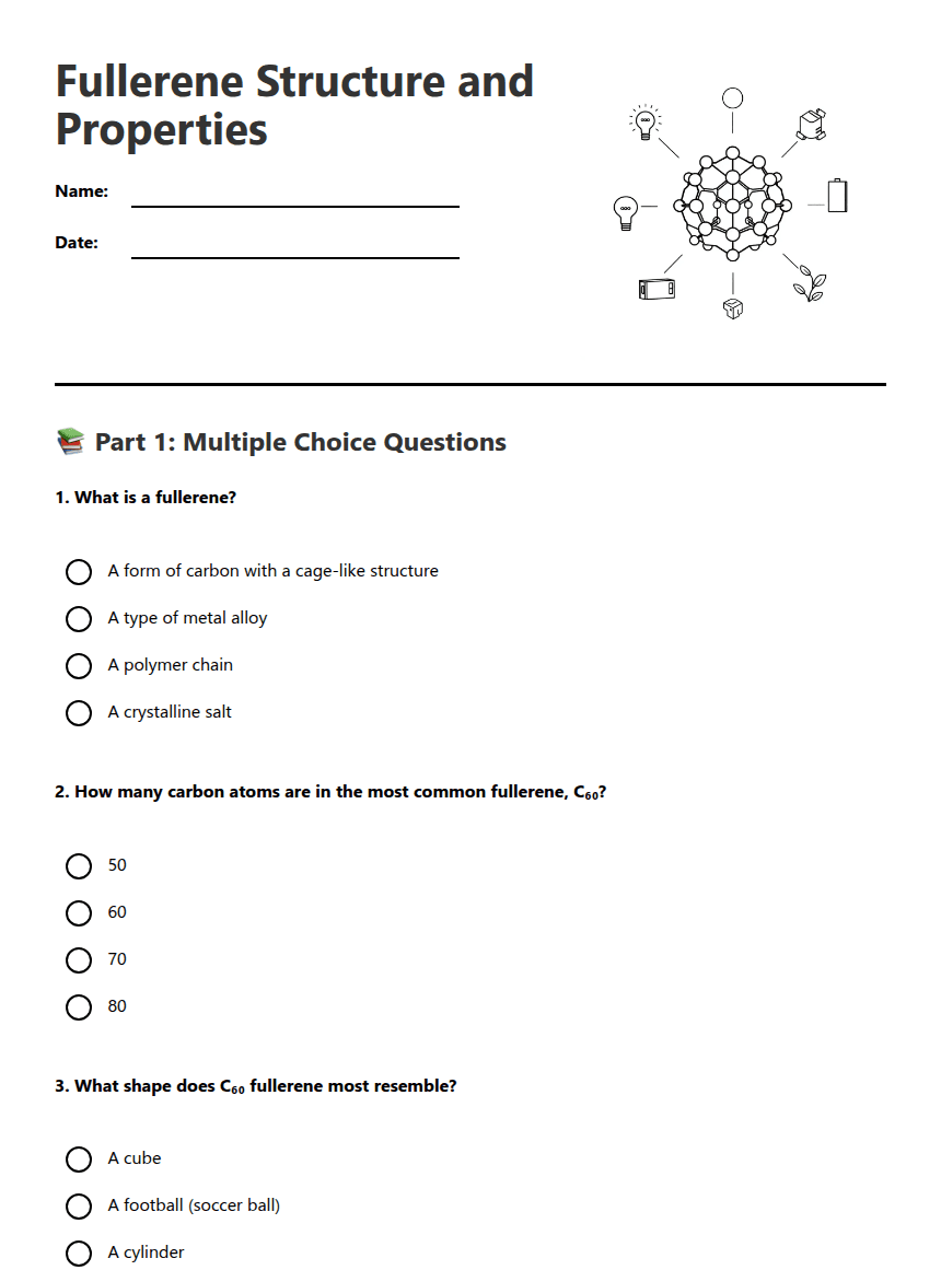 Fullerene Structure and Properties worksheet preview