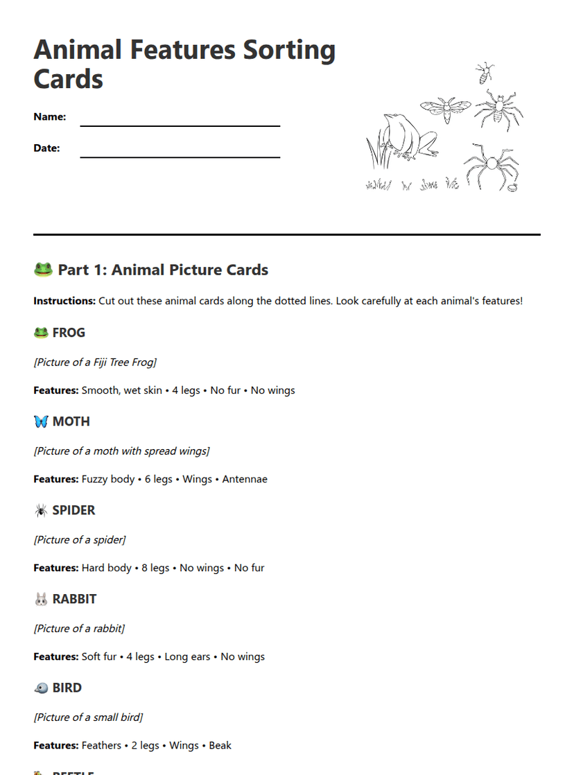 Animal Features Sorting Cards