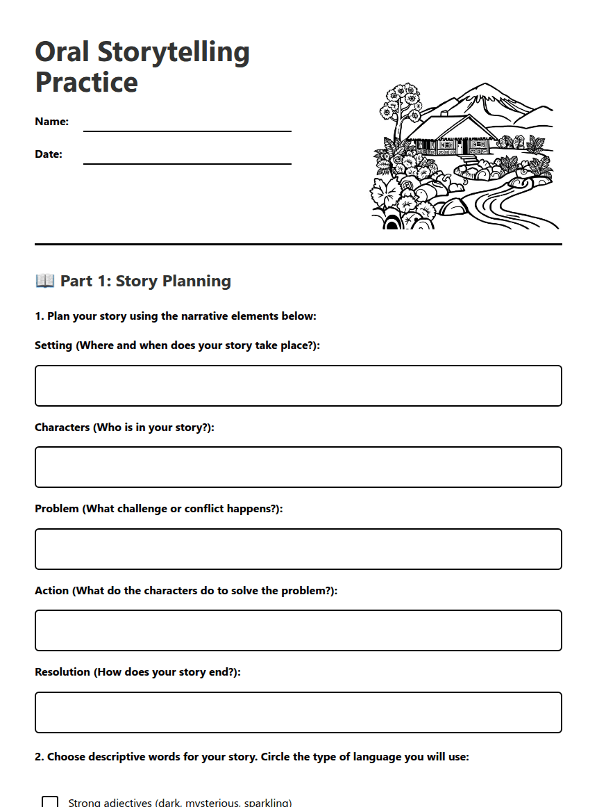 Oral Storytelling Practice worksheet preview