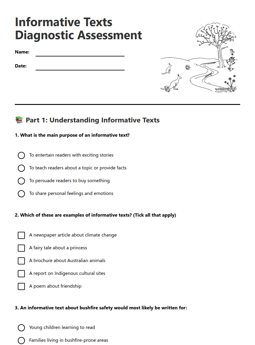 Informative Texts Diagnostic Assessment worksheet preview