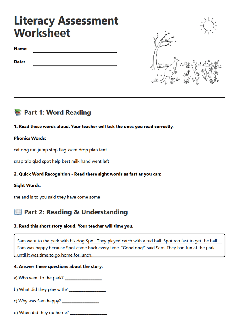 Literacy Assessment Worksheet