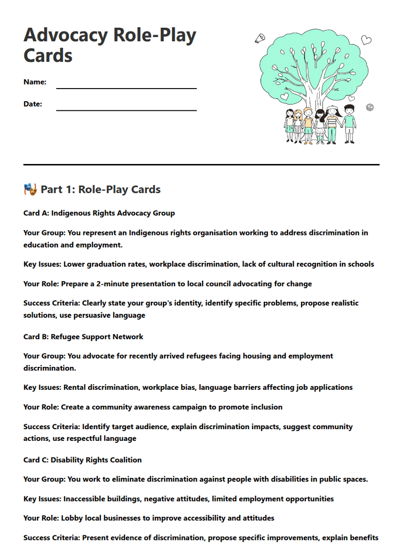 Advocacy Role-Play Cards