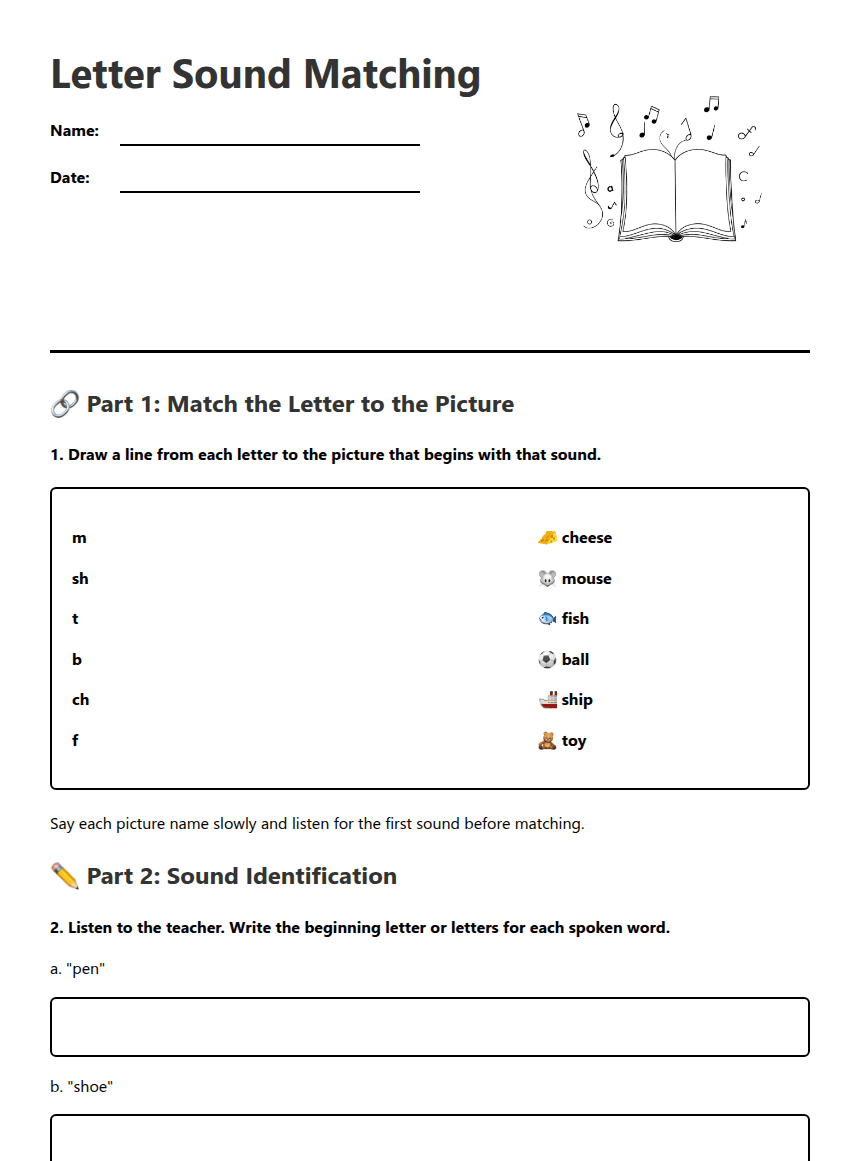 Letter Sound Matching worksheet preview