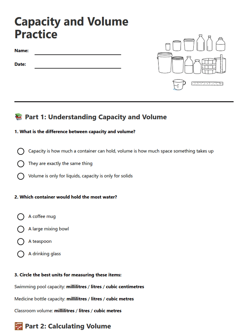 Capacity and Volume Practice