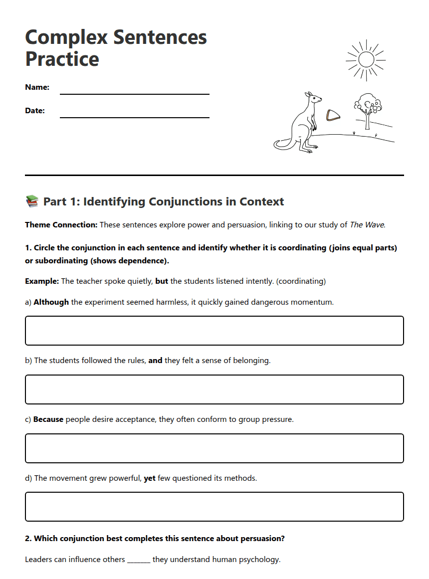 Complex Sentences Practice worksheet preview