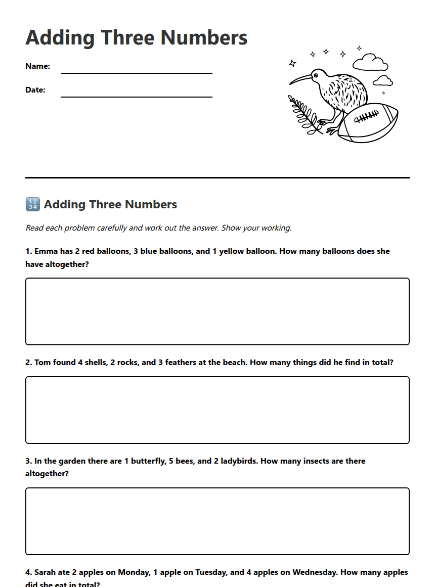 Adding Three Numbers worksheet preview