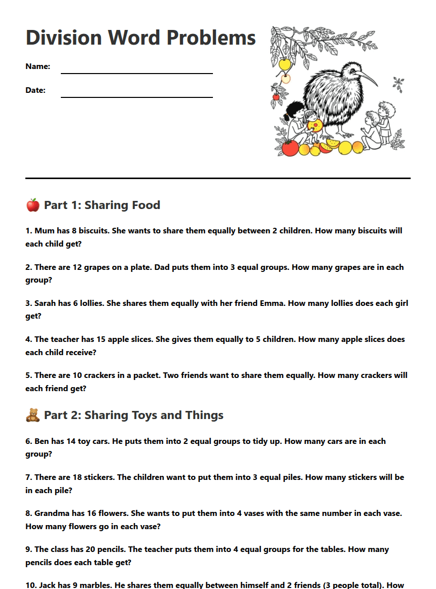 Division Word Problems worksheet preview
