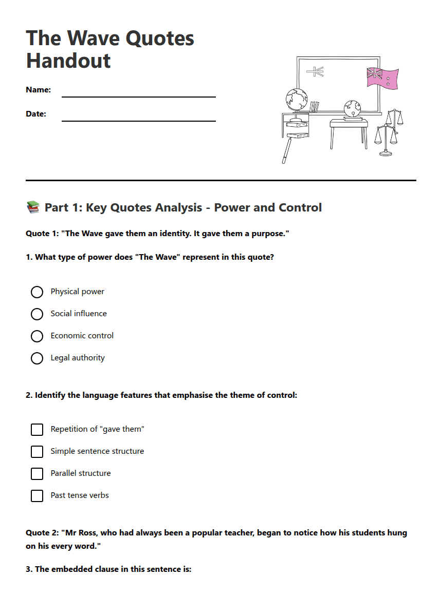 The Wave Quotes Handout worksheet preview