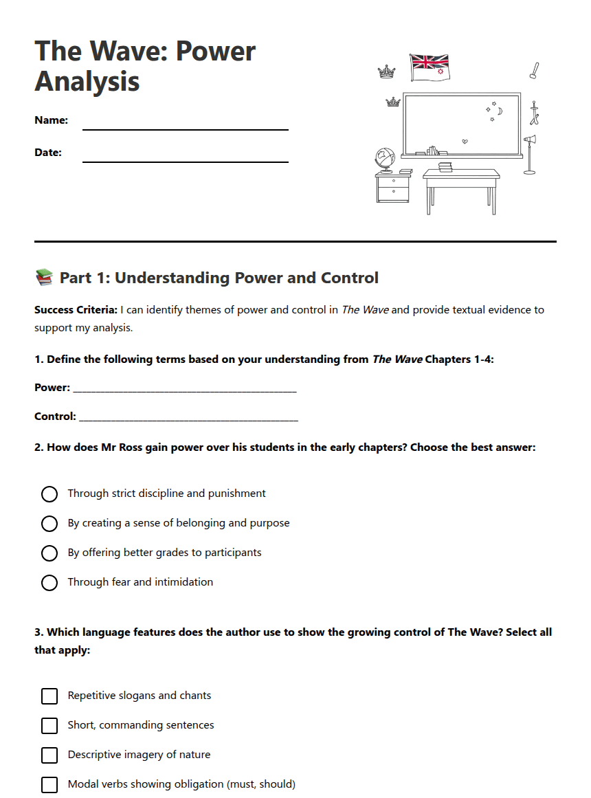 The Wave: Power Analysis worksheet preview