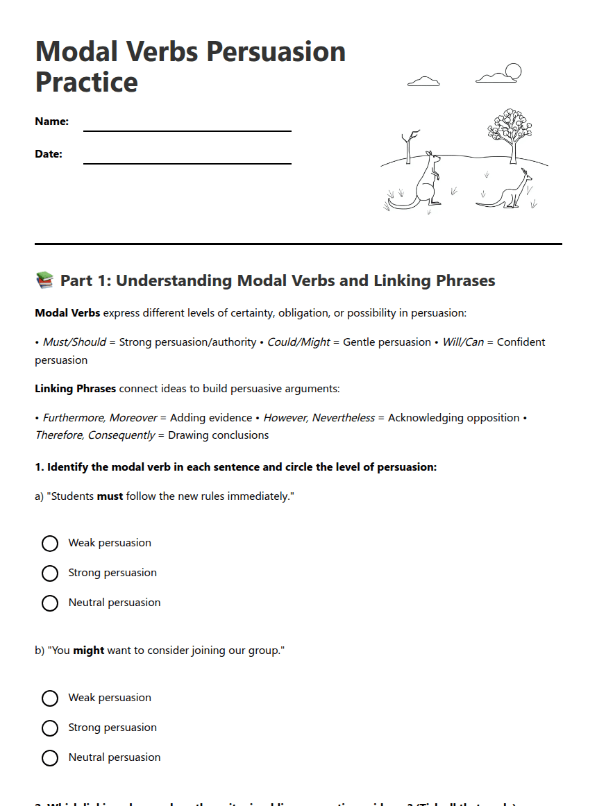 Modal Verbs Persuasion Practice worksheet preview
