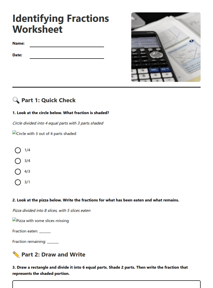 Identifying Fractions Worksheet worksheet preview
