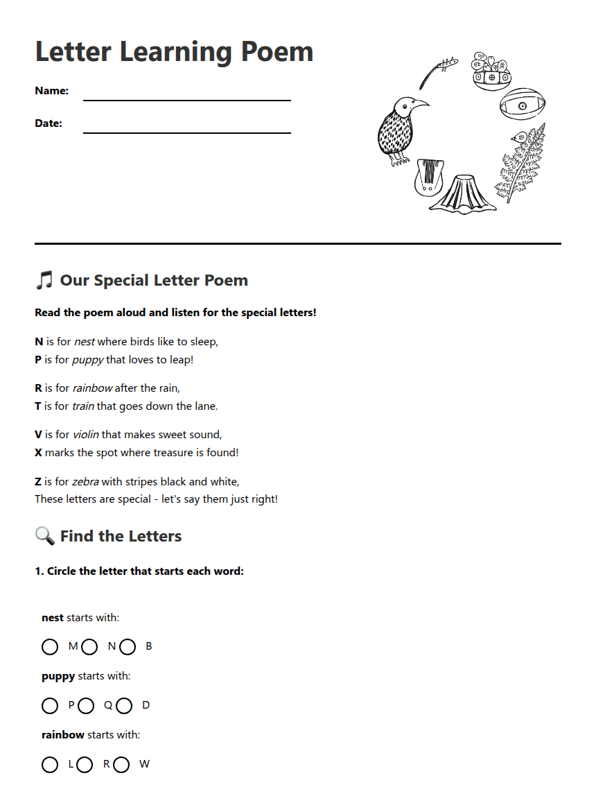Letter Learning Poem worksheet preview