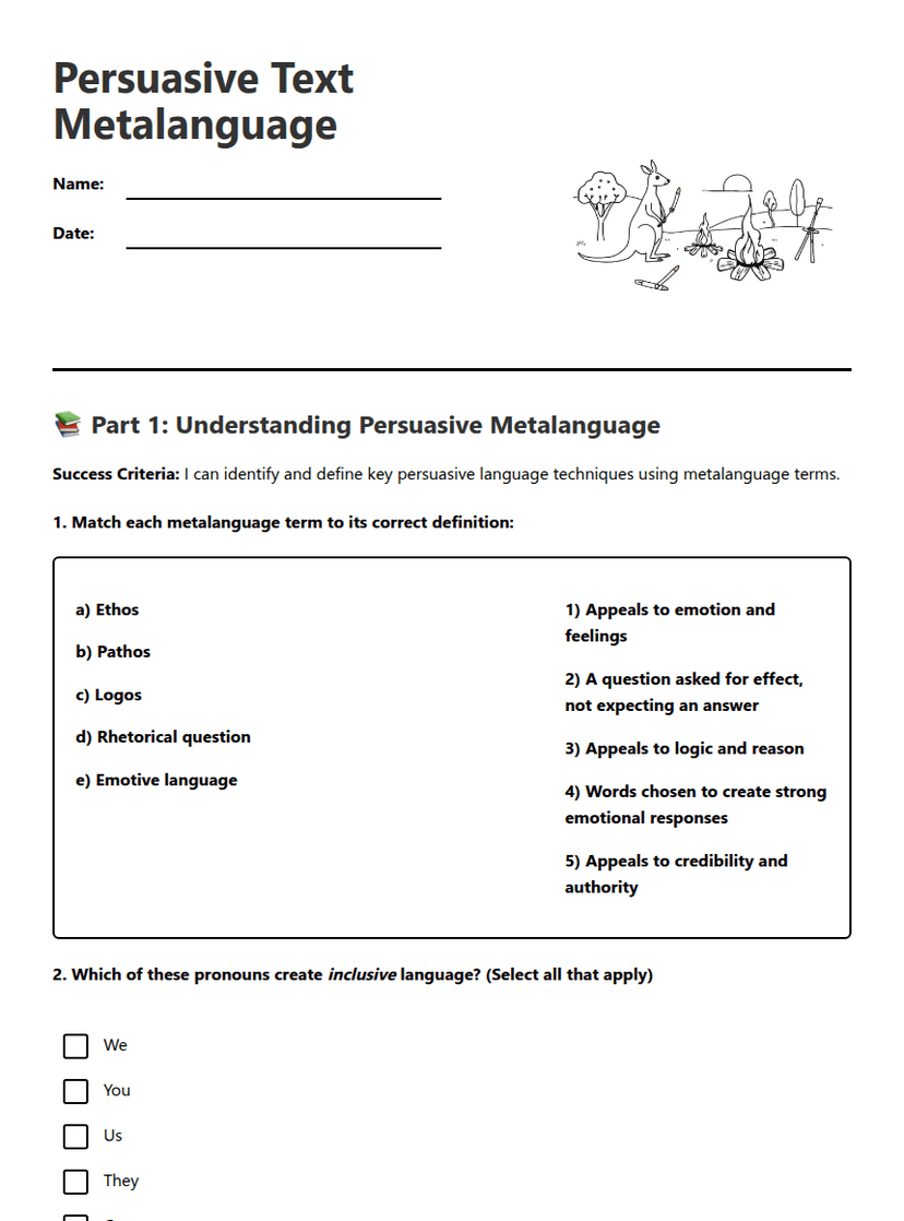Persuasive Text Metalanguage