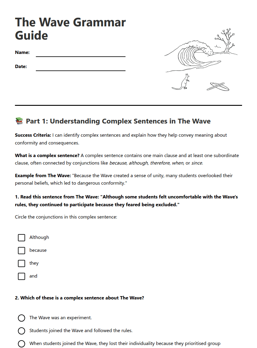 The Wave Grammar Guide worksheet preview