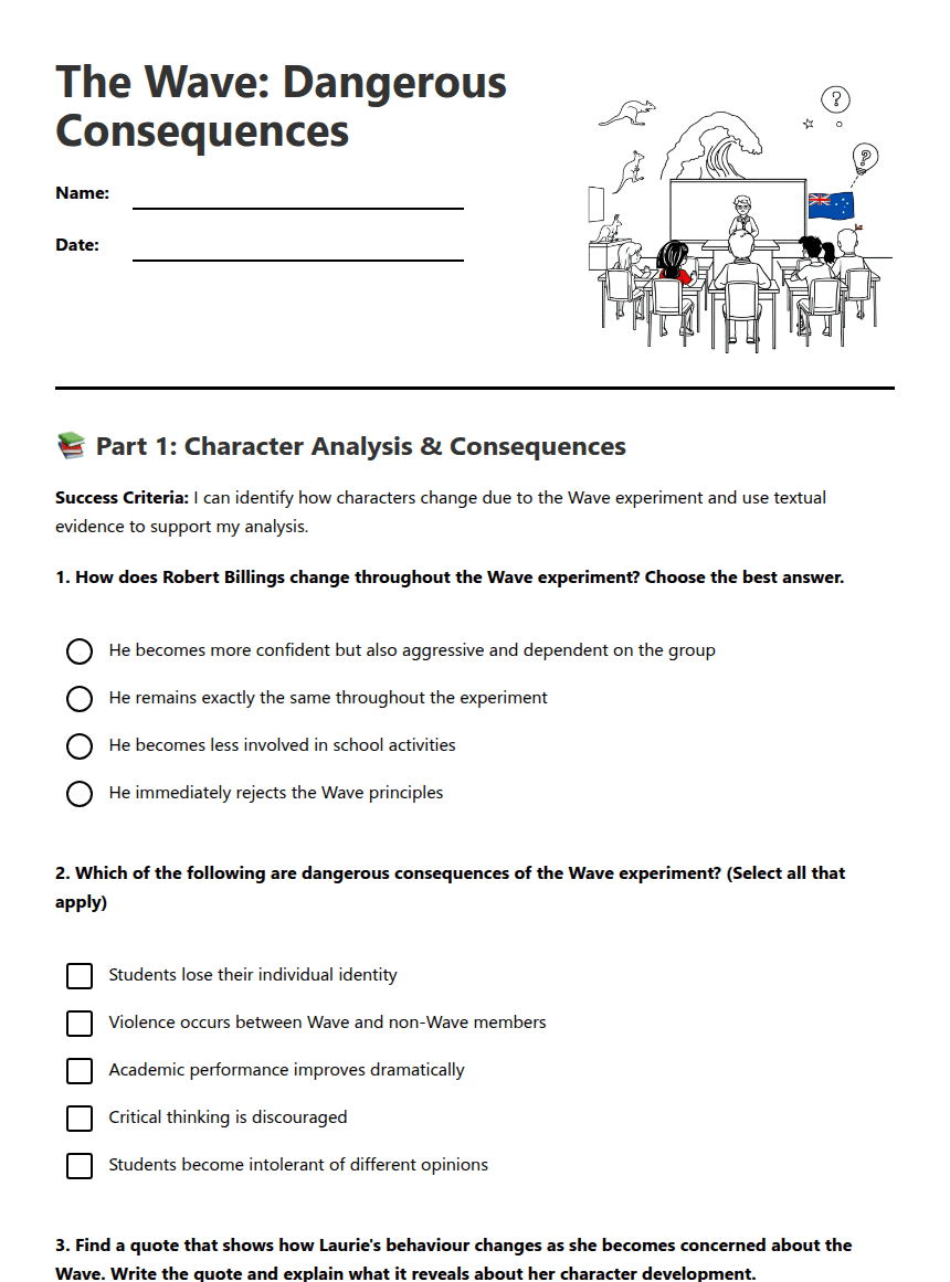 The Wave: Dangerous Consequences worksheet preview