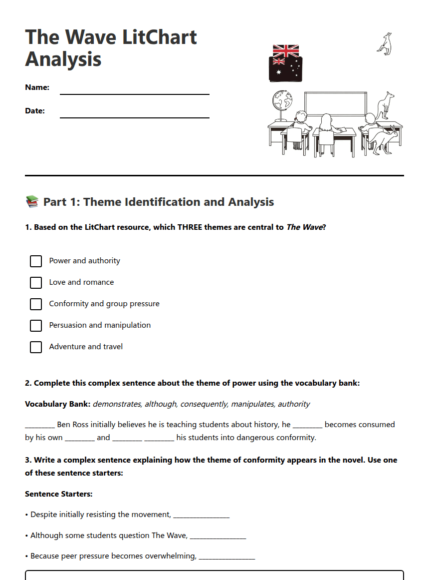 The Wave LitChart Analysis worksheet preview