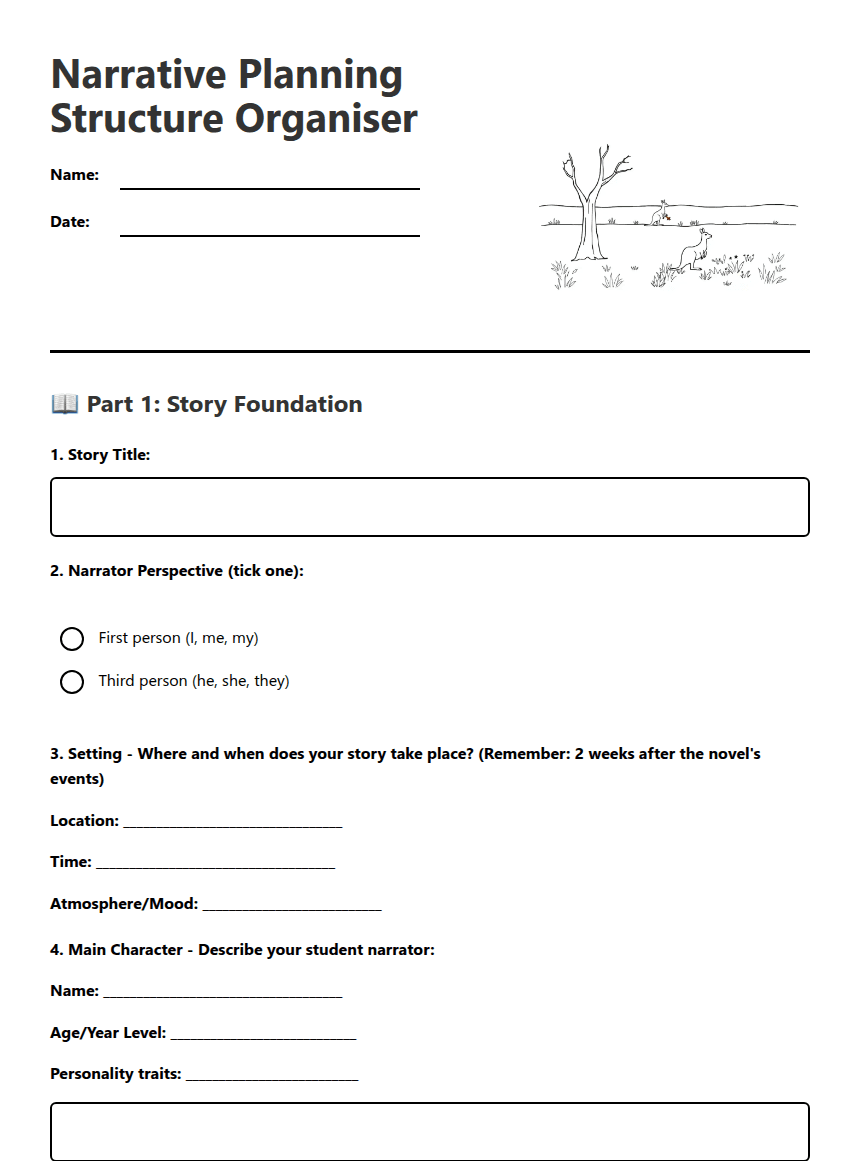 Narrative Planning Structure Organiser worksheet preview