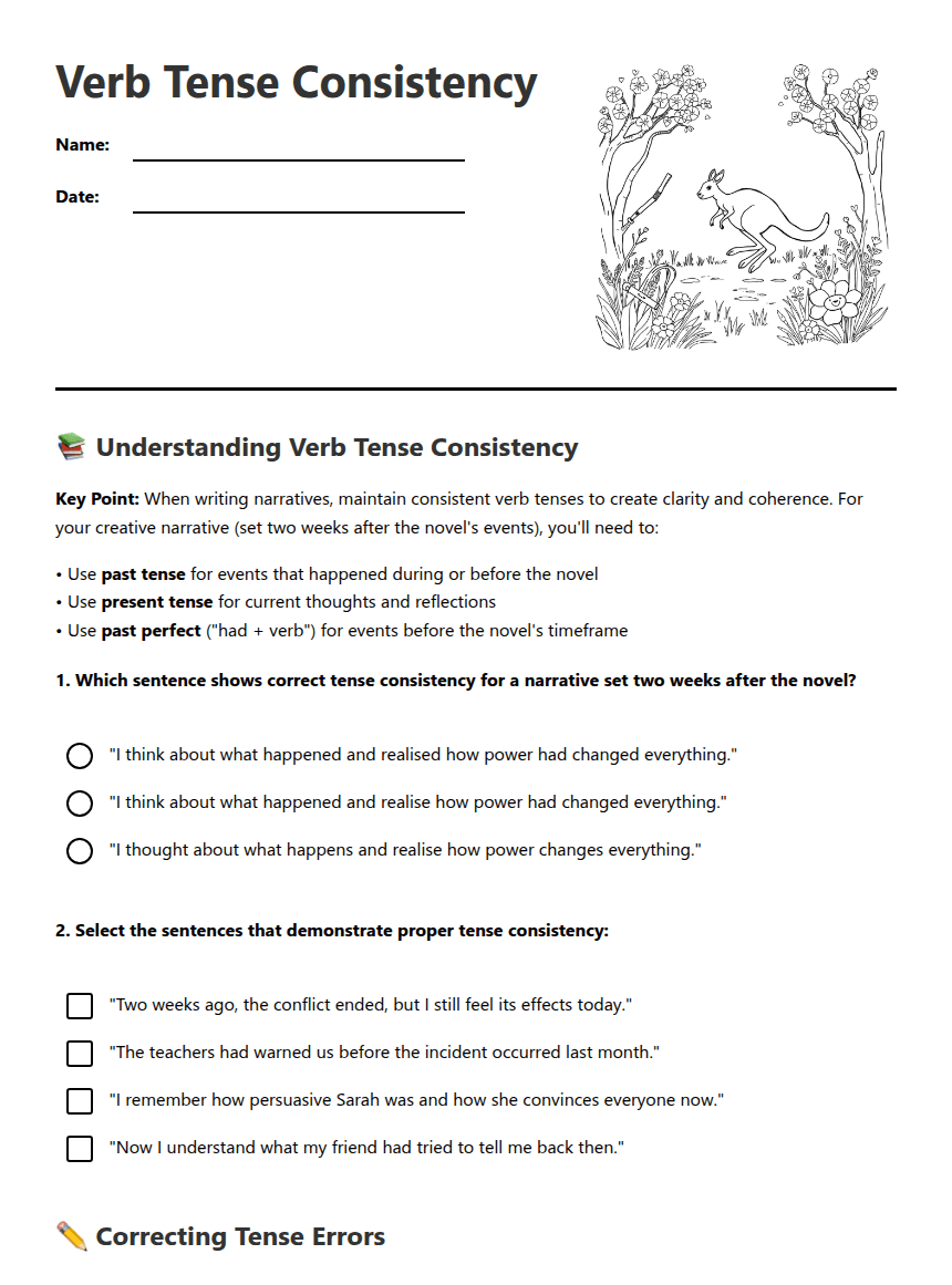 Verb Tense Consistency worksheet preview