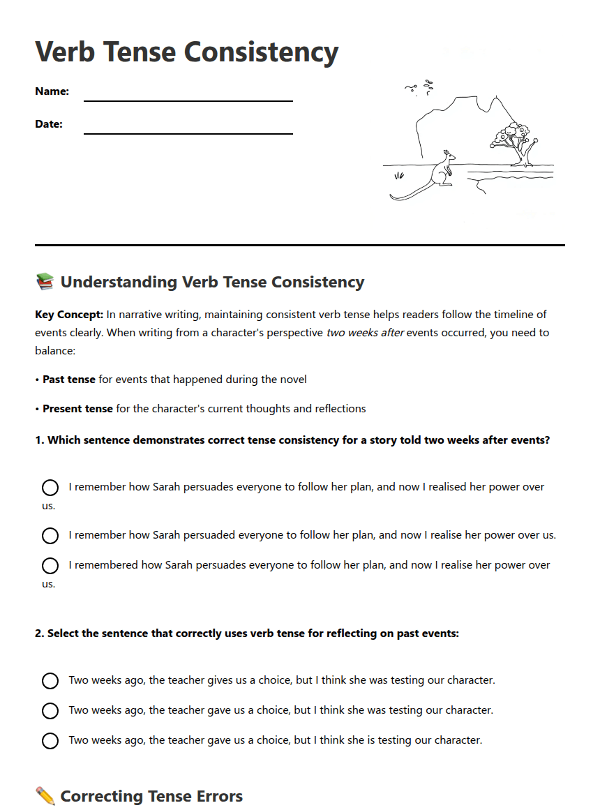 Verb Tense Consistency worksheet preview