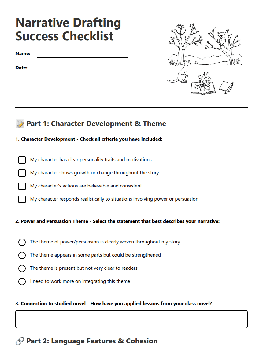 Narrative Drafting Success Checklist worksheet preview