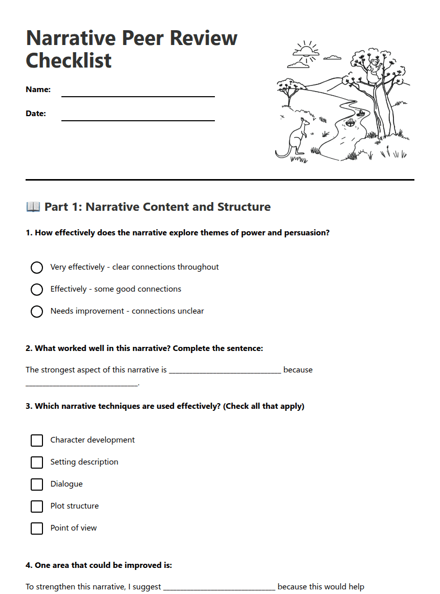 Narrative Peer Review Checklist worksheet preview