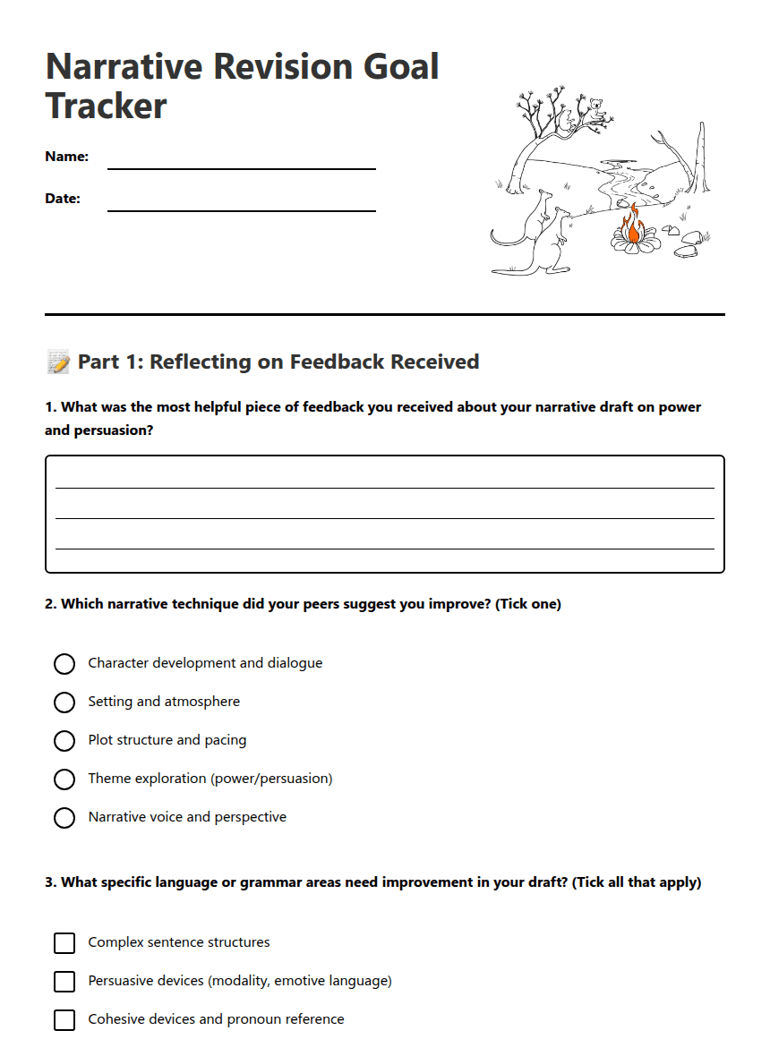 Narrative Revision Goal Tracker worksheet preview