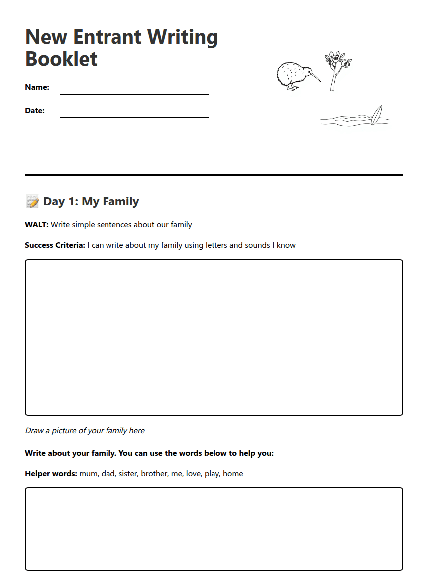 New Entrant Writing Booklet worksheet preview