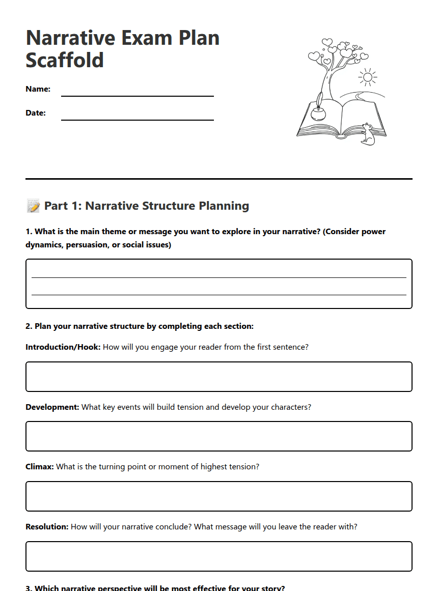 Narrative Exam Plan Scaffold worksheet preview