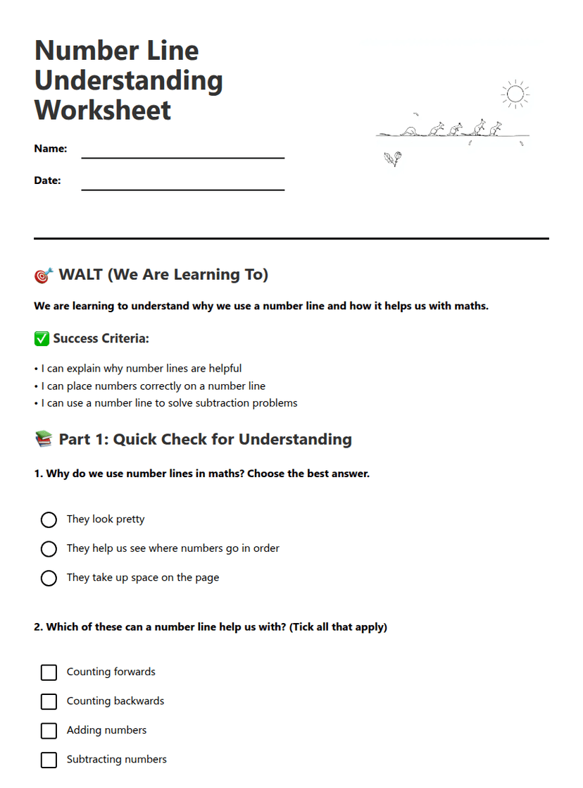 Number Line Understanding Worksheet
