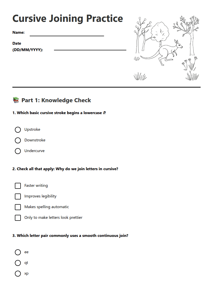 Cursive Joining Practice worksheet preview