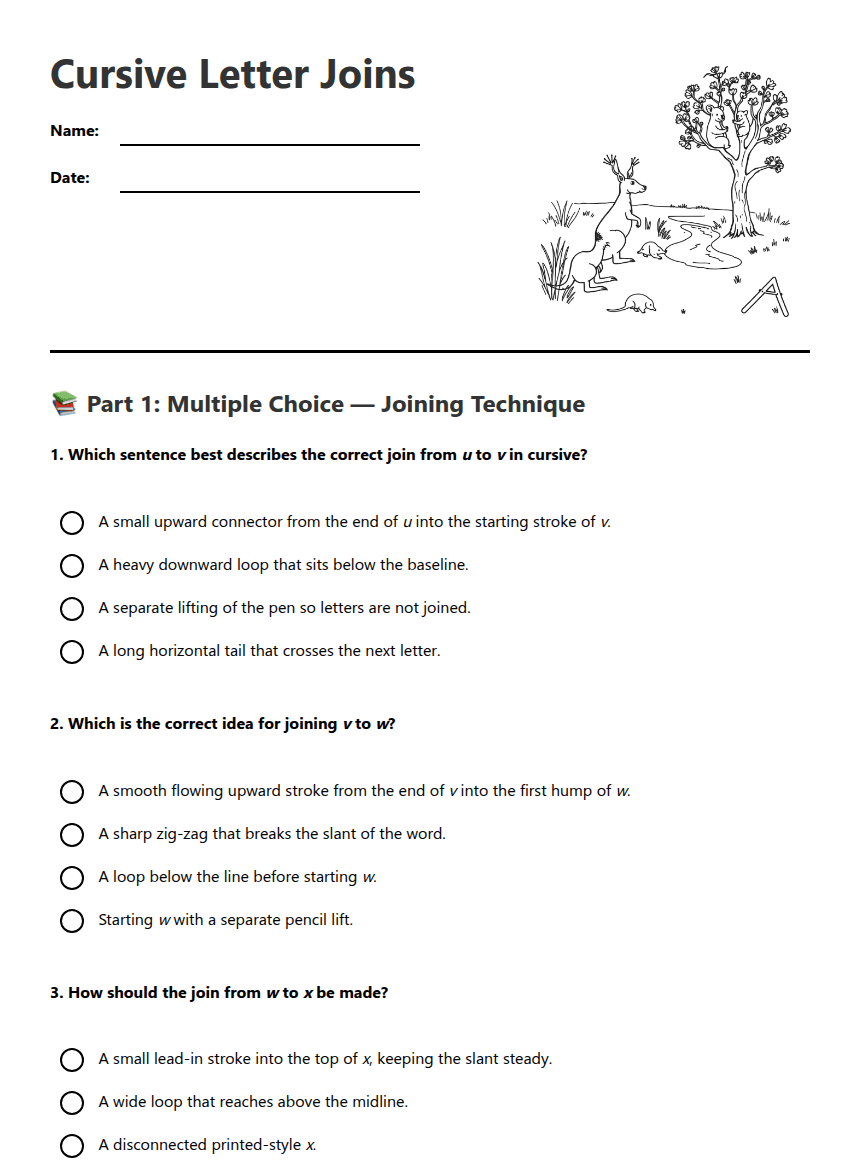 Cursive Letter Joins worksheet preview
