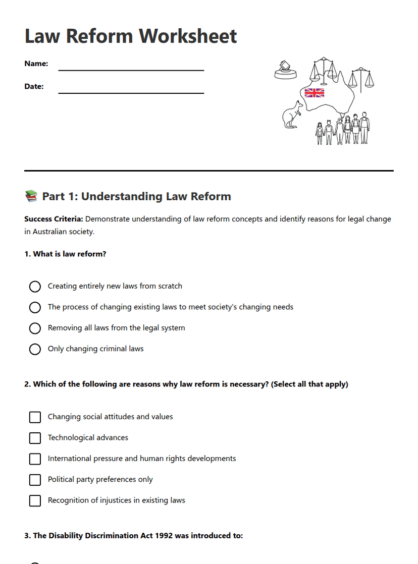 Law Reform Worksheet