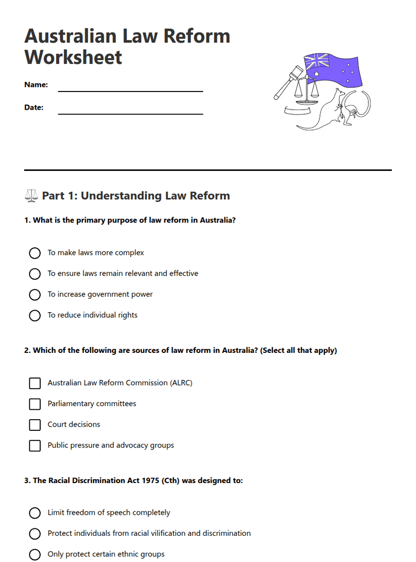Australian Law Reform Worksheet