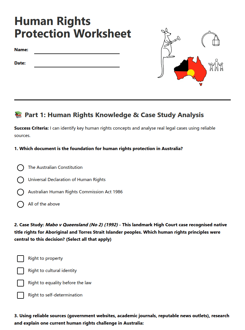Human Rights Protection Worksheet worksheet preview