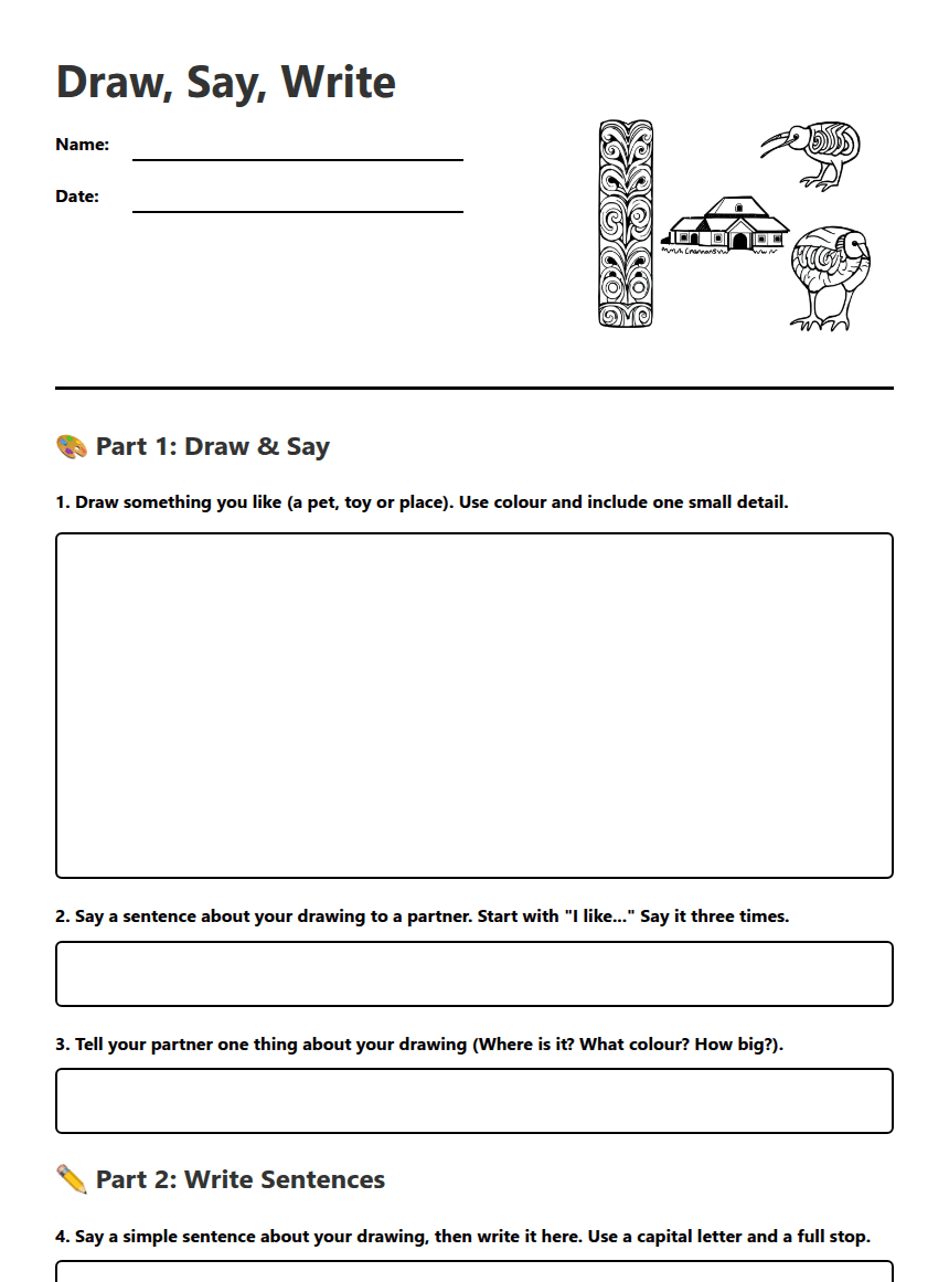 Draw, Say, Write worksheet preview