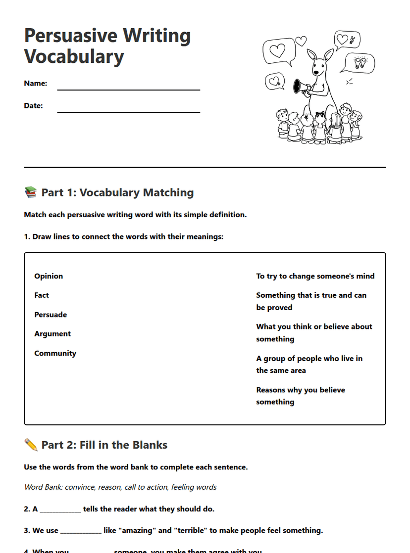 Persuasive Writing Vocabulary