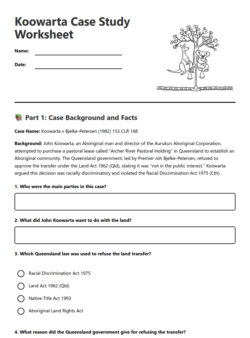 Koowarta Case Study Worksheet