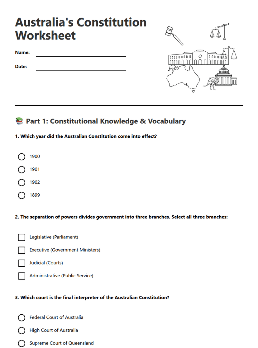 Australia's Constitution Worksheet