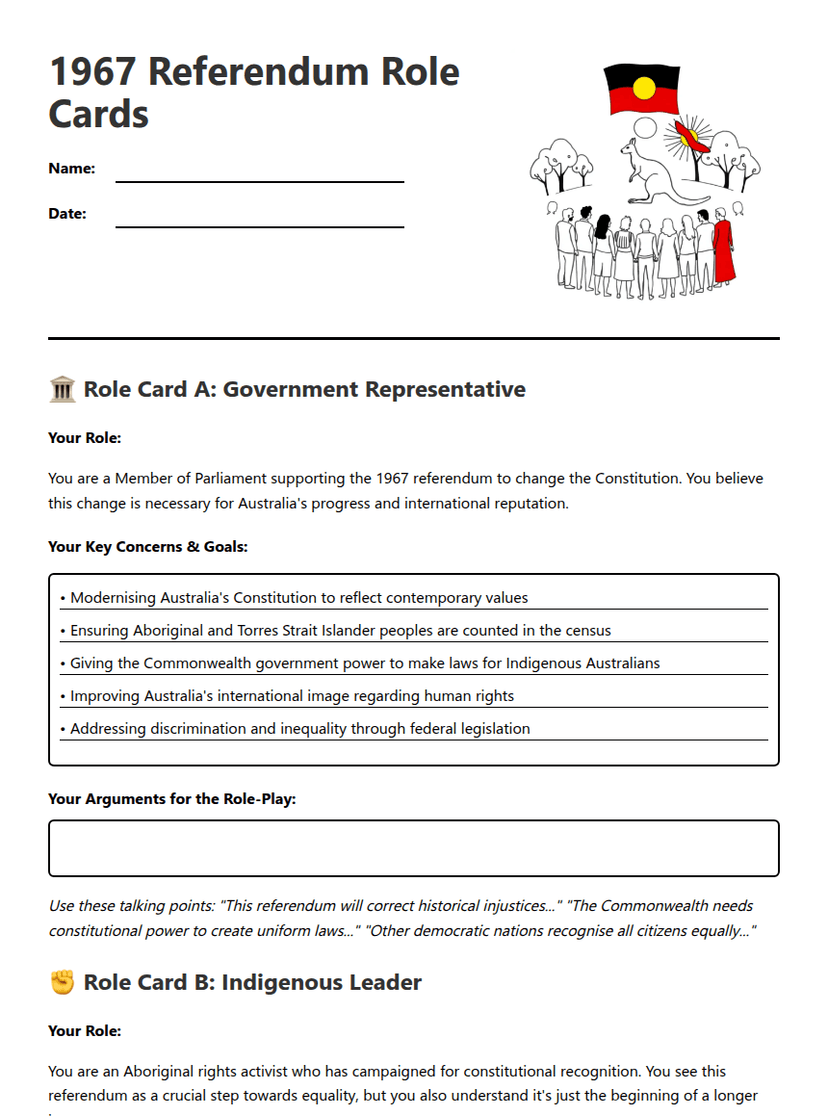 1967 Referendum Role Cards